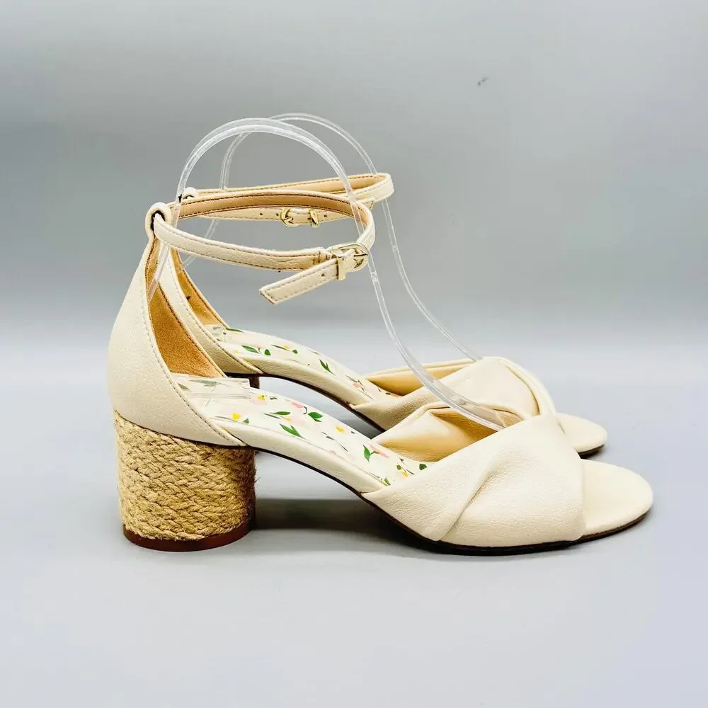 Draper James RSVP Sandals Womens 7 White Espadrille Block Heel Ankle Strap Shoes